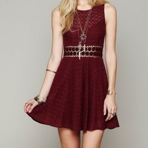 Free People Maroon Cut Out Flower Dress - 8